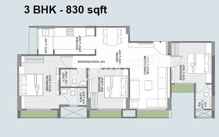 Unit plan - 830 sq.ft.