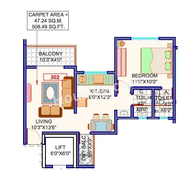 Unit plan - 508 sq.ft.