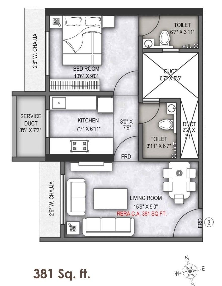 Unit plan - 381 sq.ft.