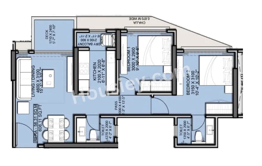 Unit plan - 606 sq.ft.