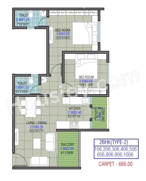 Unit plan - 666 sq.ft.