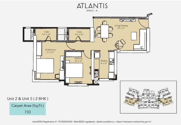Unit plan - 734 sq.ft.