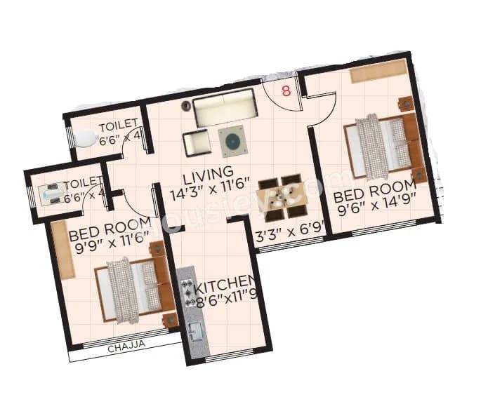 Unit plan - 598 sq.ft.