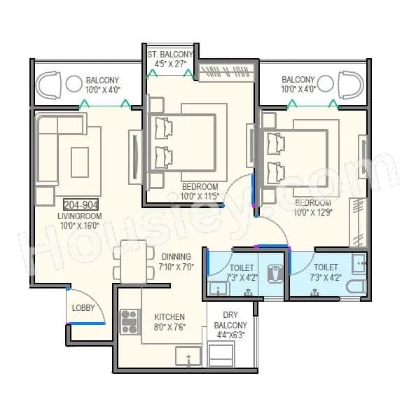 Unit plan - 761 sq.ft.