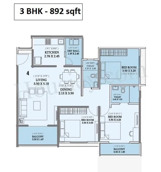 Unit plan - 892 sq.ft.