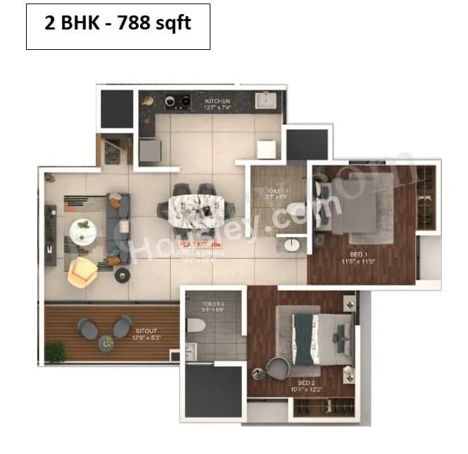Unit plan - 788 sq.ft.