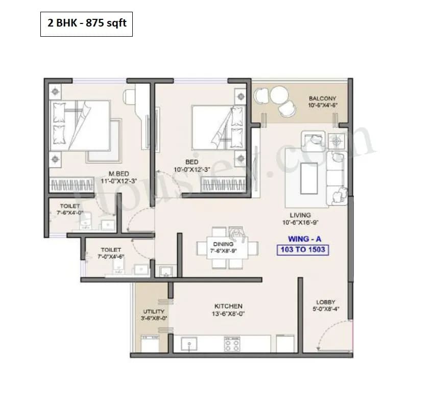 Unit plan - 875 sq.ft.