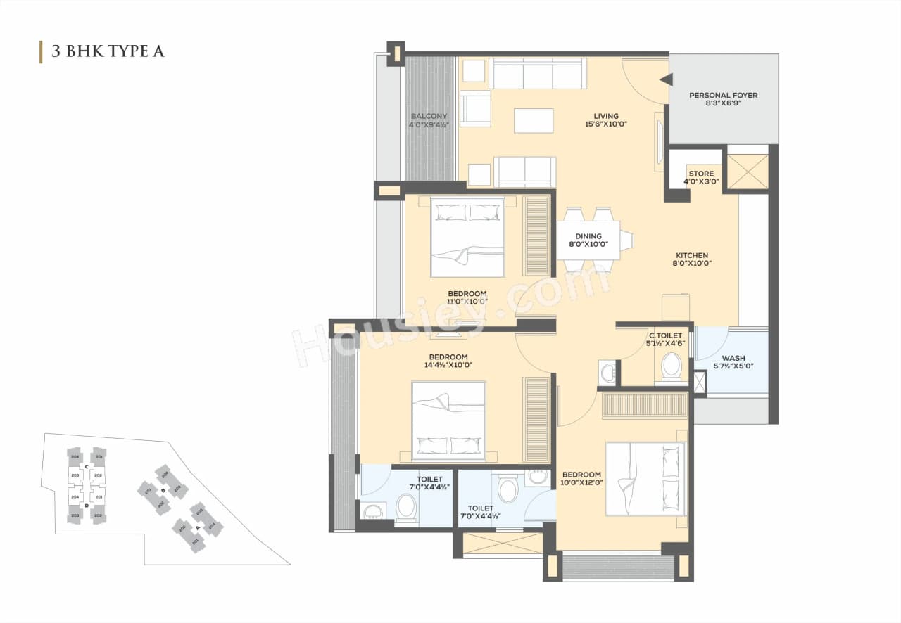 Unit plan - 969 sq.ft.