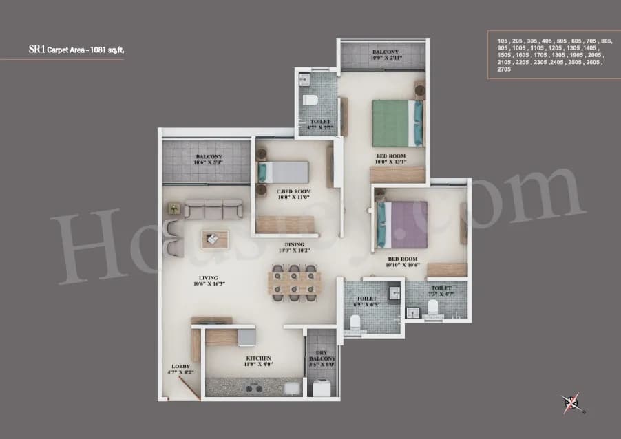 Unit plan - 1081 sq.ft.