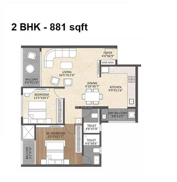 Unit plan - 881 sq.ft.