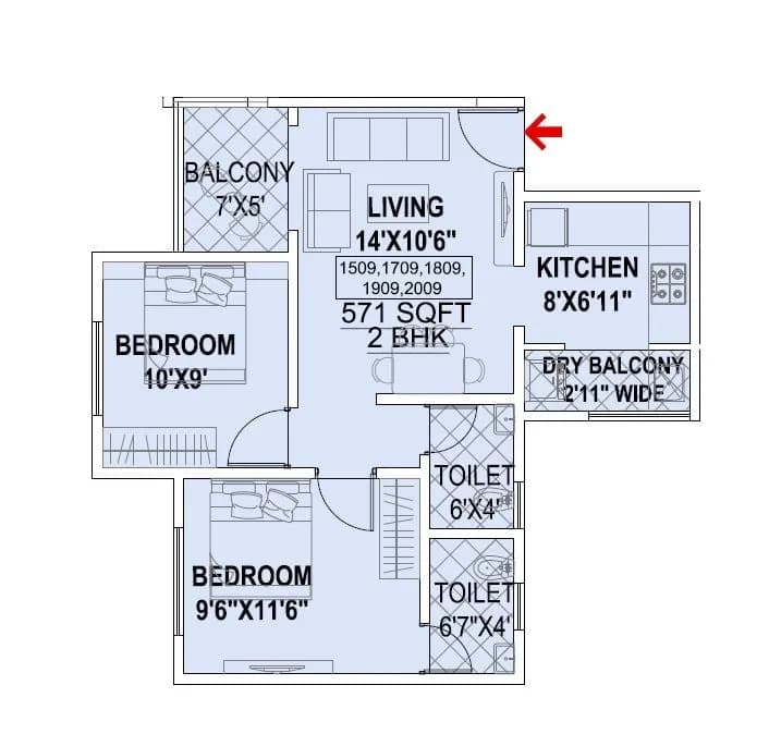 Unit plan - 571 sq.ft.