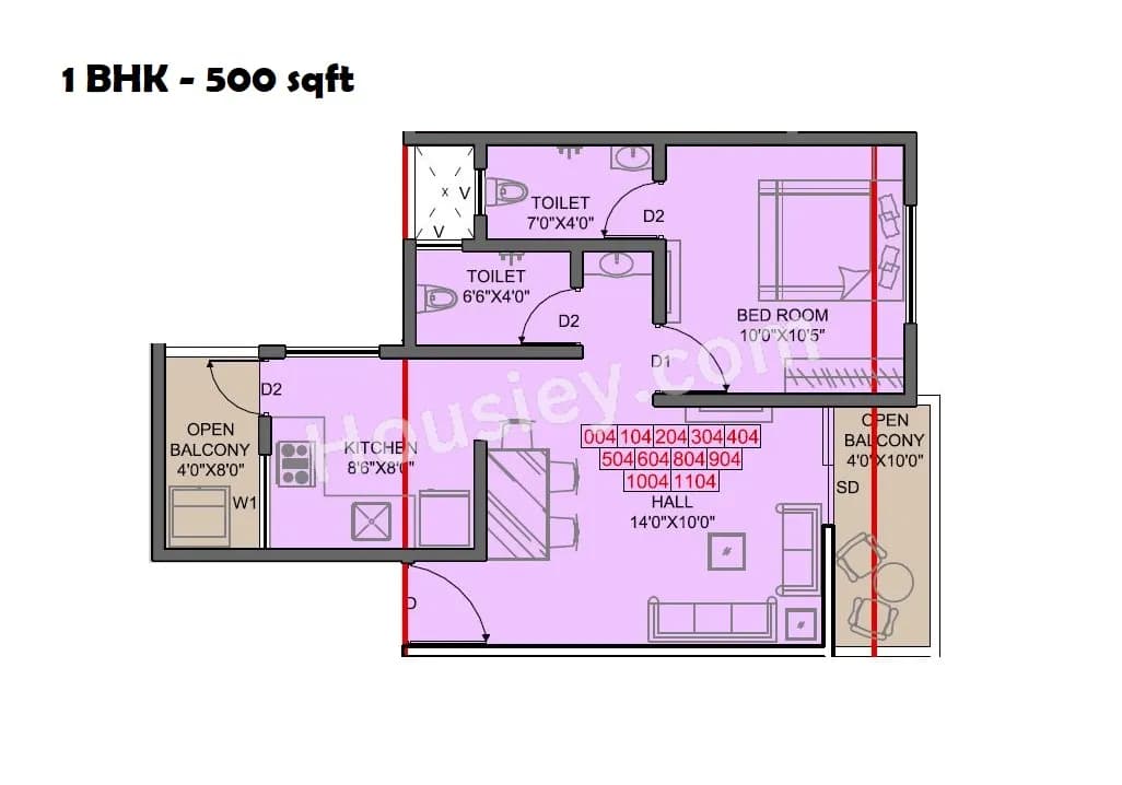 Unit plan - 500 sq.ft.