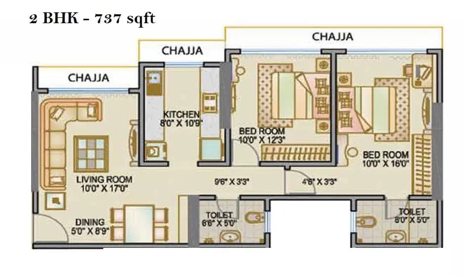 Unit plan - 737 sq.ft.