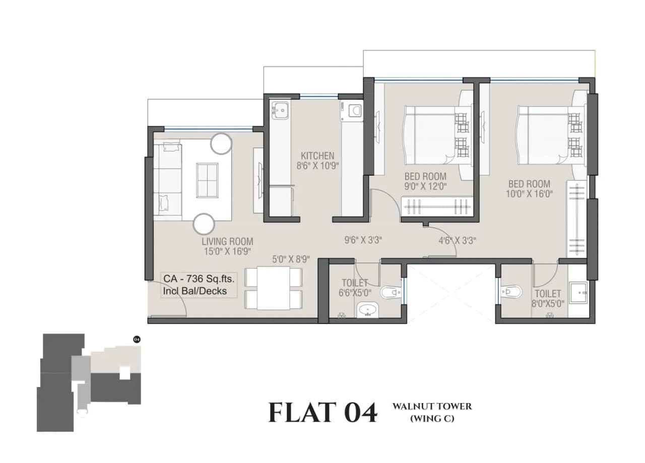 Unit plan - 736 sq.ft.