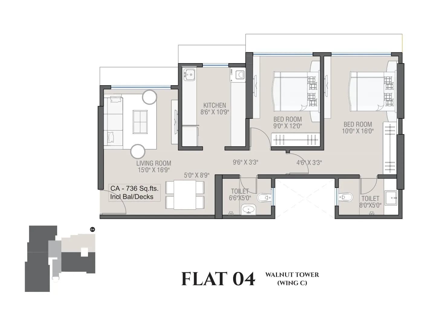 Unit plan - 736 sq.ft.