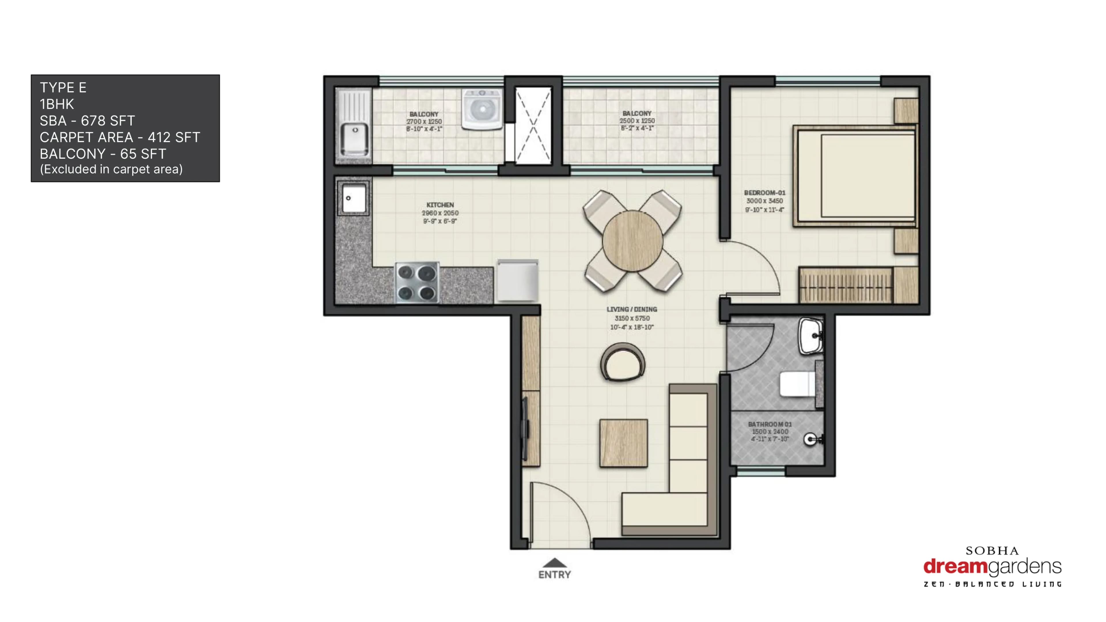 Unit plan - 406 sq.ft.