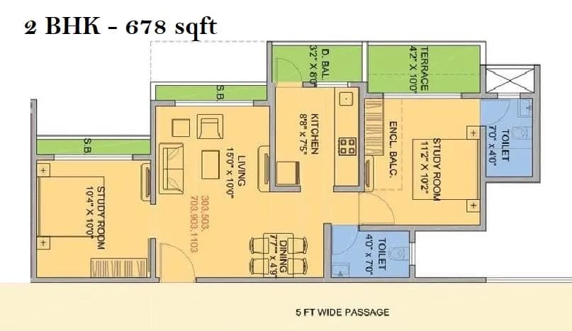 Unit plan - 678 sq.ft.