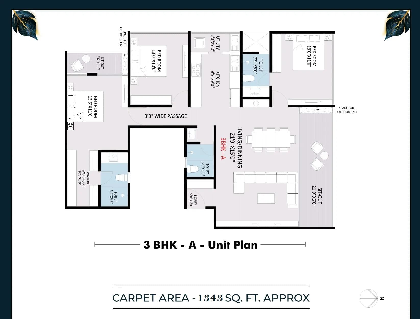 Unit plan - 1343 sq.ft.