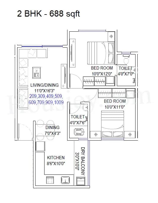 Unit plan - 688 sq.ft.