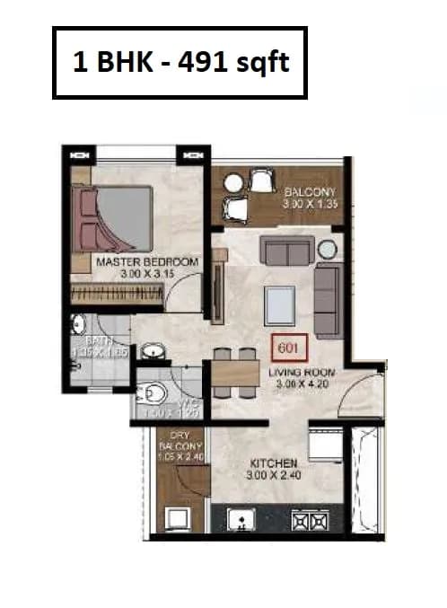 Unit plan - 491 sq.ft.