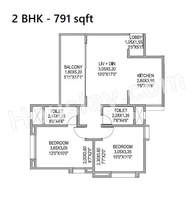 Achalare Spring Garden Unit plan - 791 sq.ft.