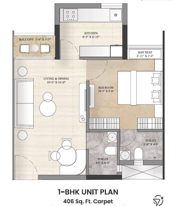 Unit plan - 406 sq.ft.