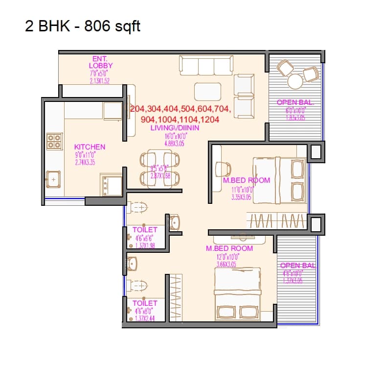 Unit plan - 806 sq.ft.