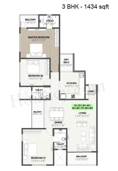 Unit plan - 1434 sq.ft.