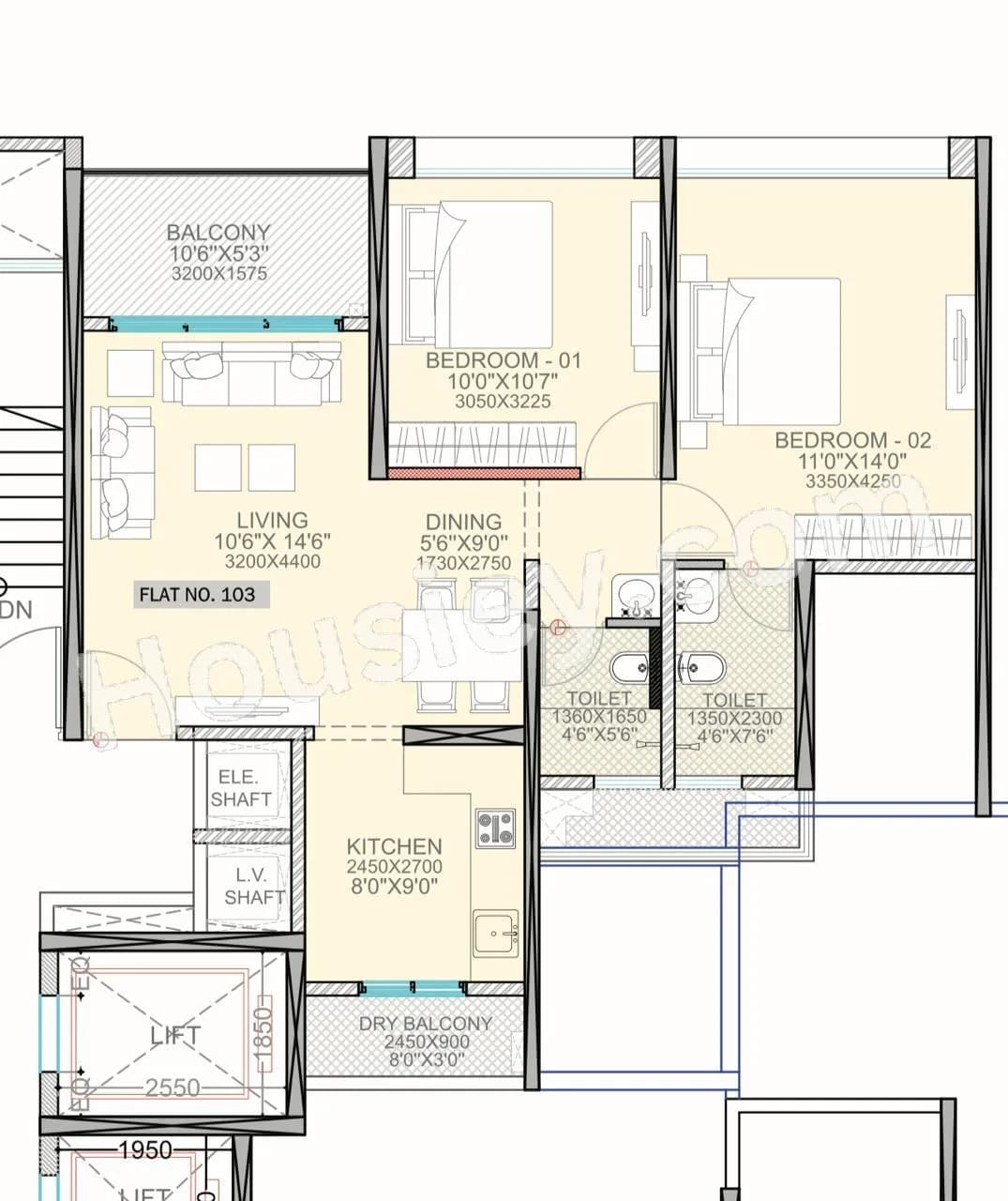 Unit plan - 737 sq.ft.