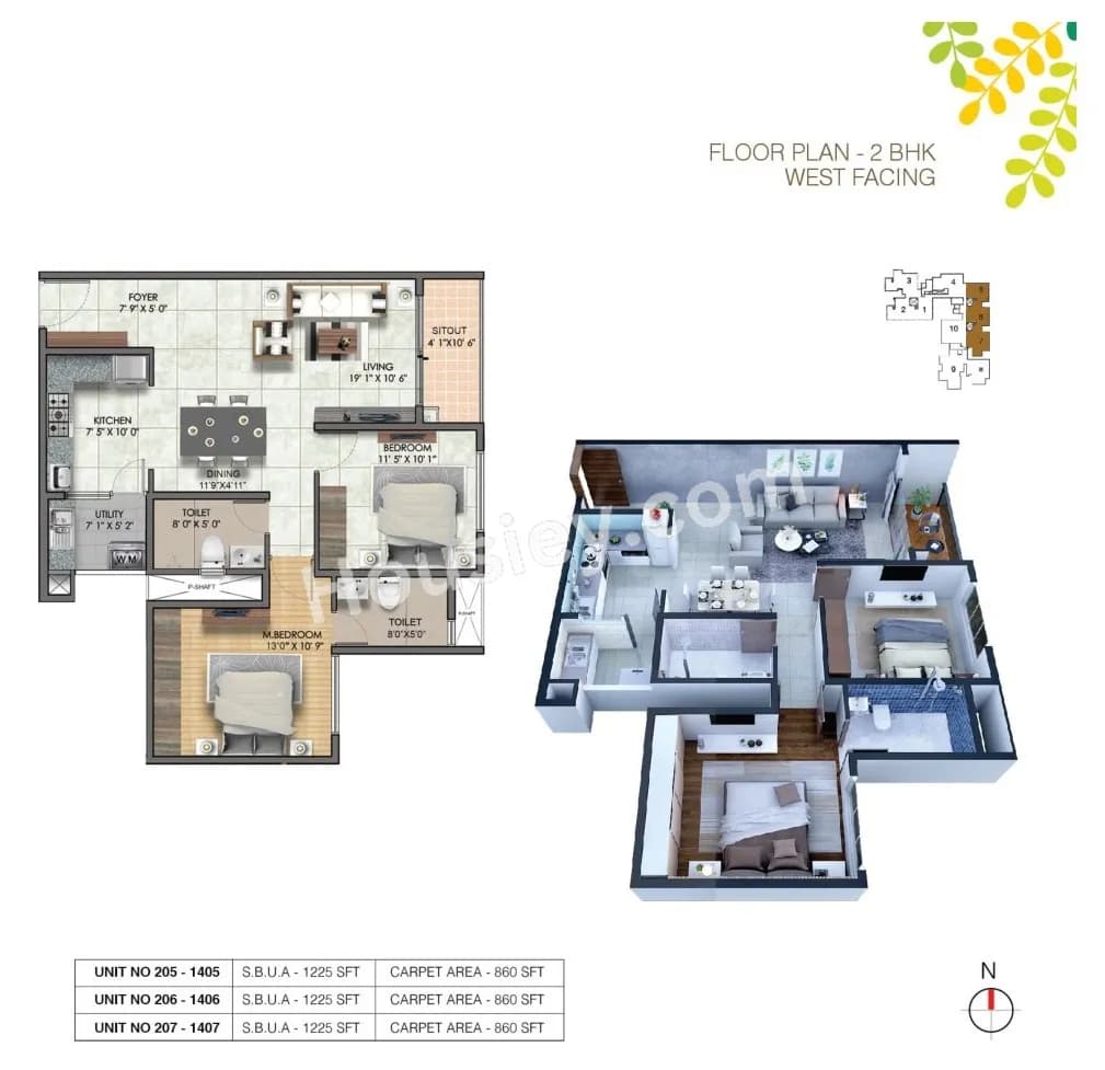 Unit plan - 845 sq.ft.
