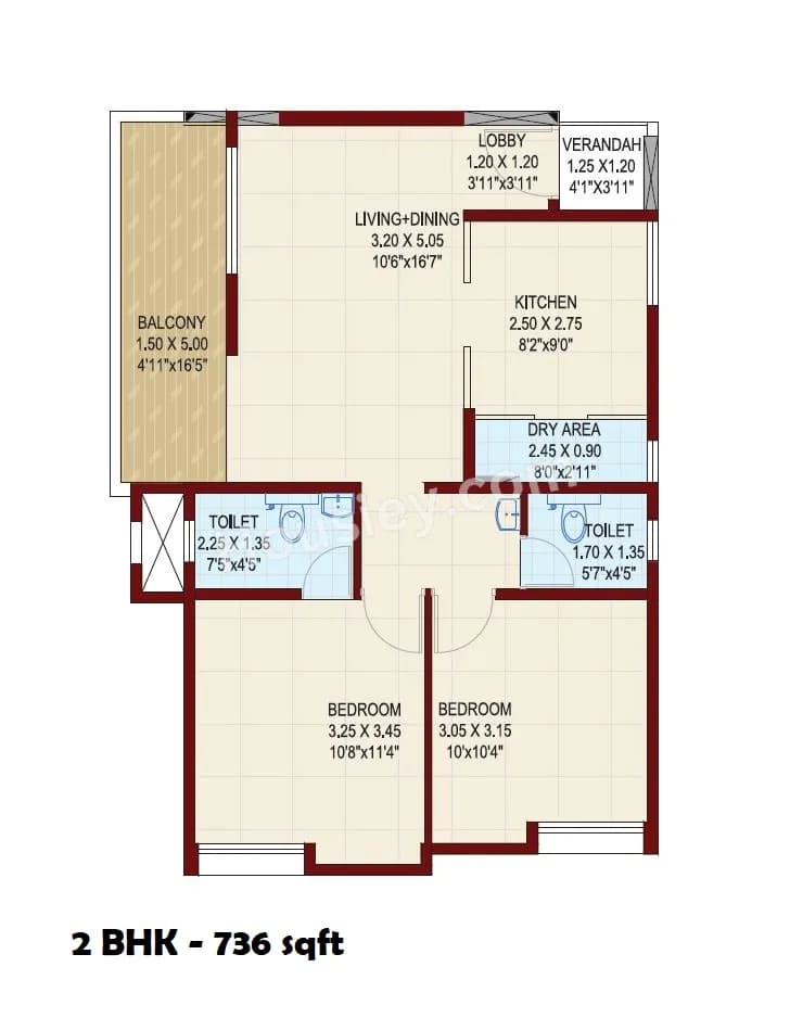 Unit plan - 736 sq.ft.