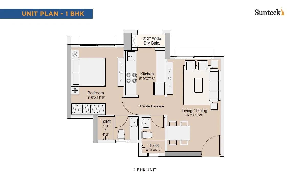 Unit plan - 407 sq.ft.