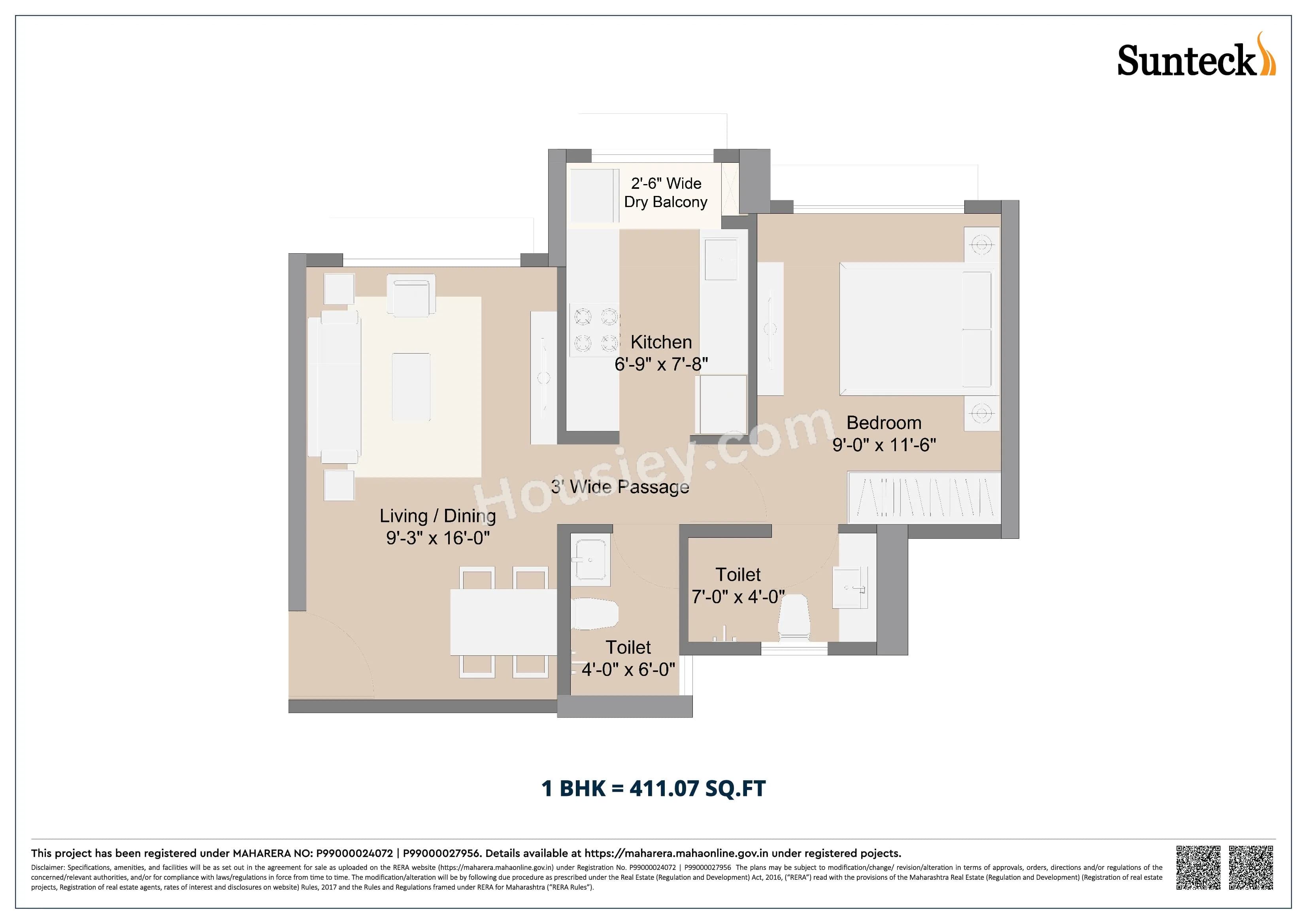 Unit plan - 411 sq.ft.