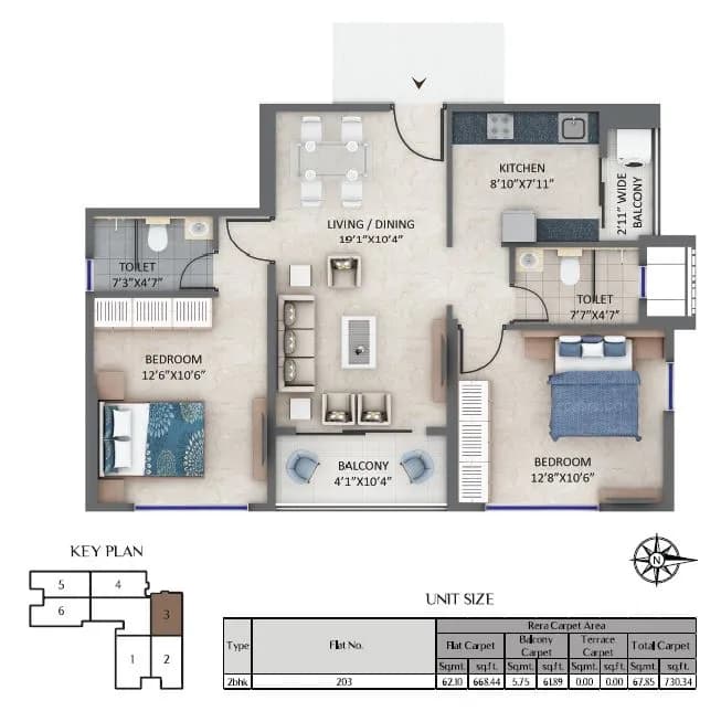 Unit plan - 730 sq.ft.