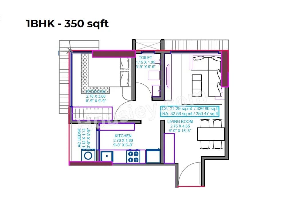 Unit plan - 350 sq.ft.