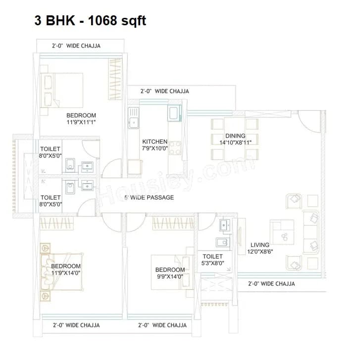 Unit plan - 1068 sq.ft.
