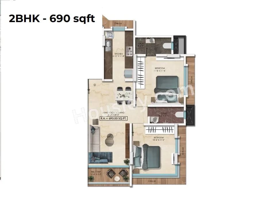 Unit plan - 690 sq.ft.