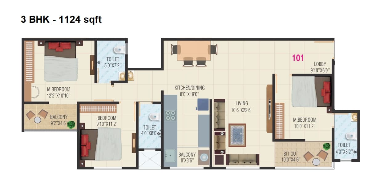 Unit plan - 1124 sq.ft.