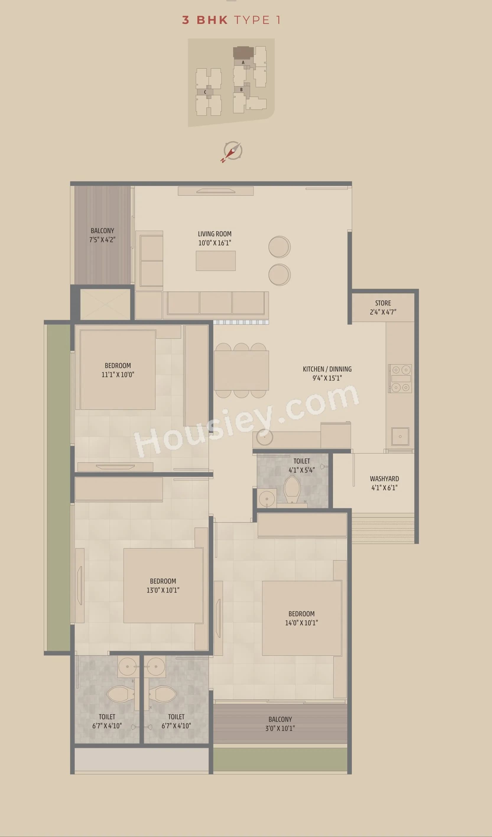 Unit plan - 968 sq.ft.