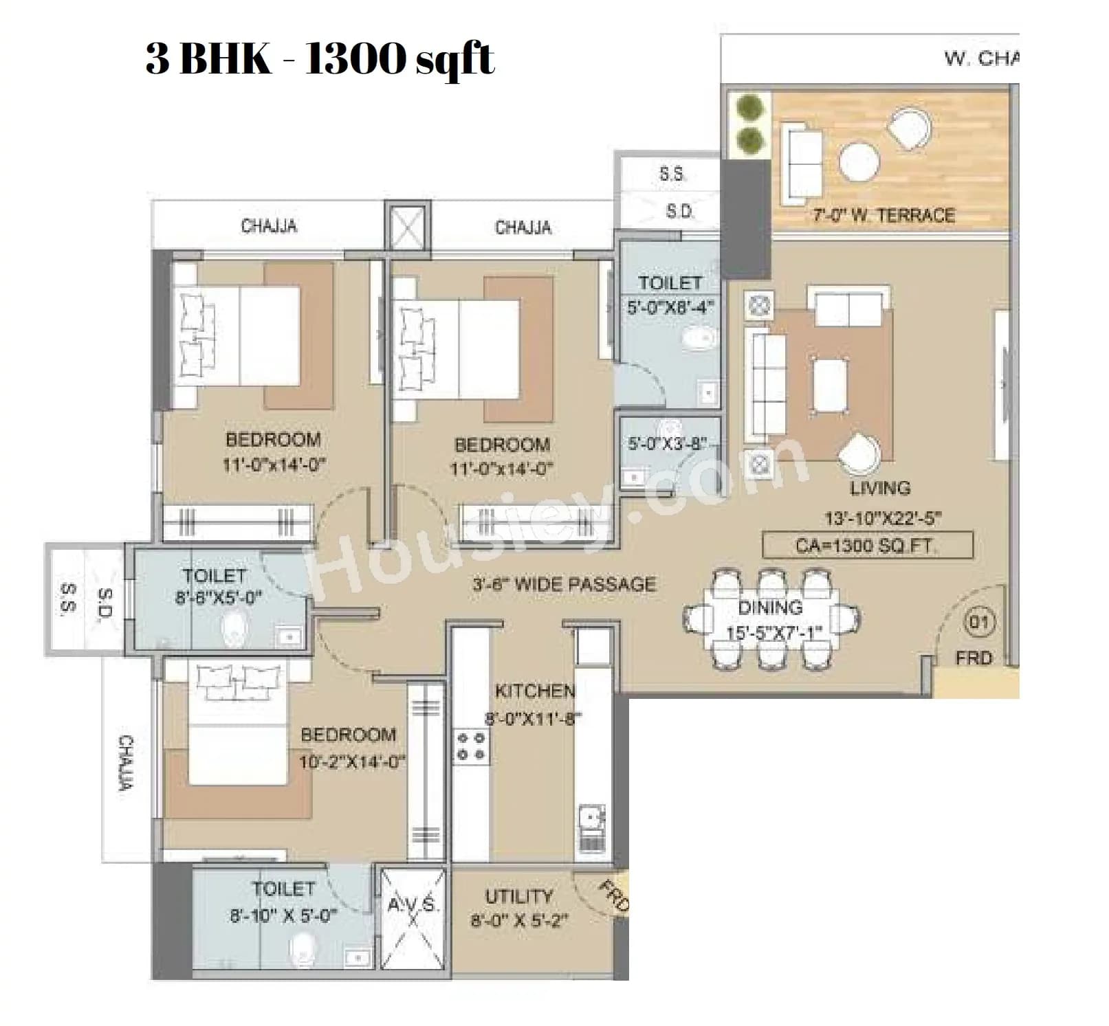 Unit plan - 1300 sq.ft.