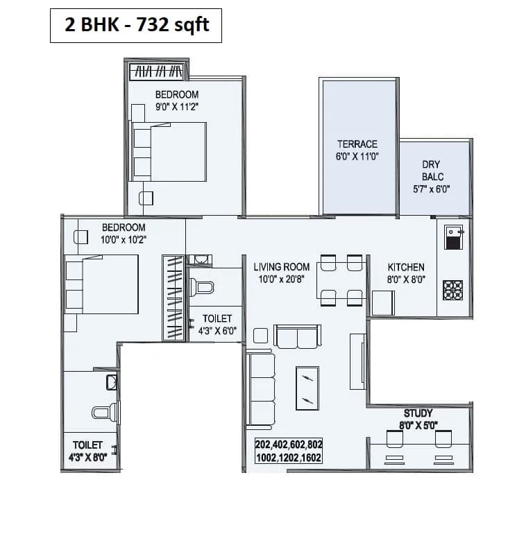 Unit plan - 738 sq.ft.