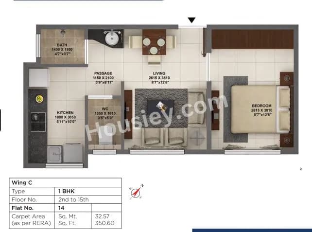 Unit plan - 350 sq.ft.