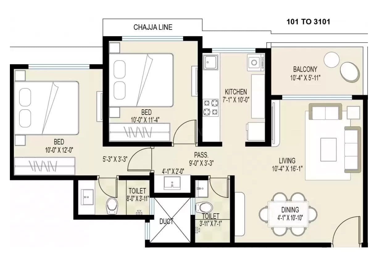 Unit plan - 728 sq.ft.