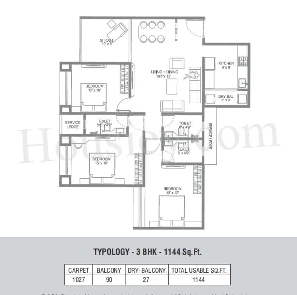 Unit plan - 1144 sq.ft.