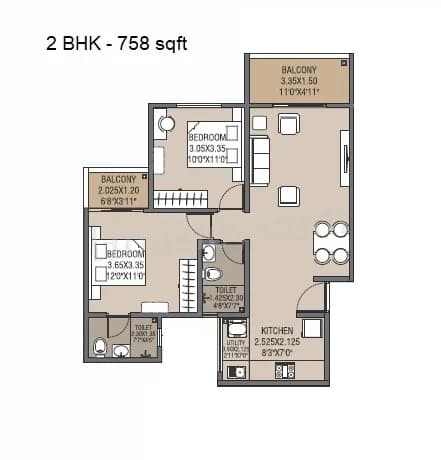 Unit plan - 758 sq.ft.