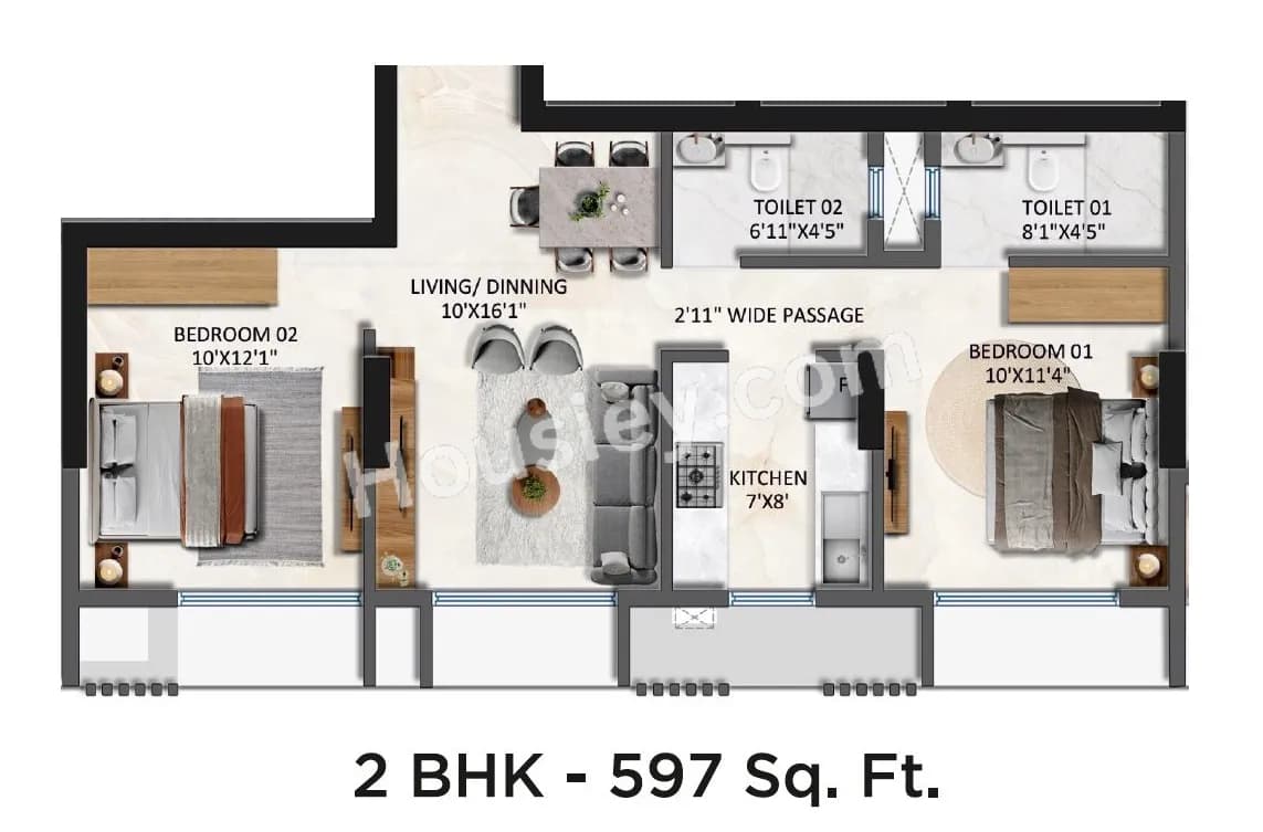 Unit plan - 597 sq.ft.