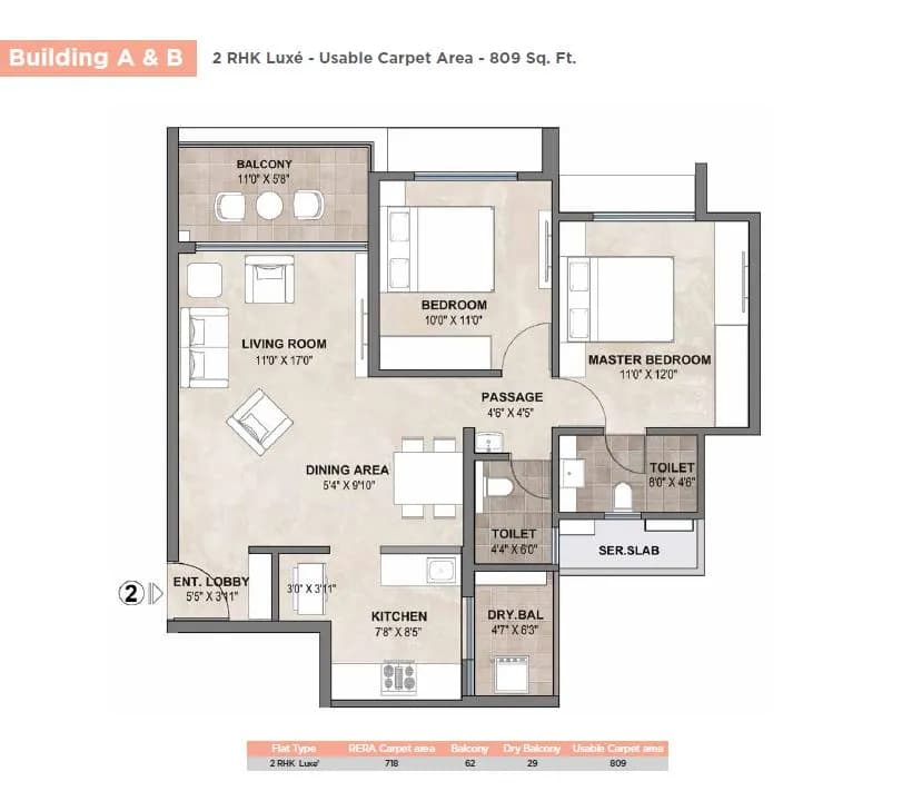 Unit plan - 809 sq.ft.