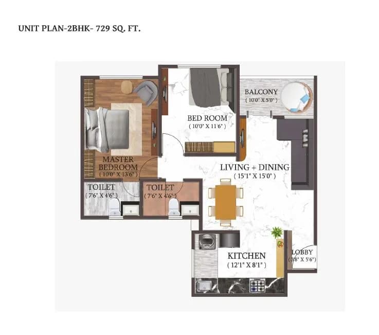 Unit plan - 729 sq.ft.