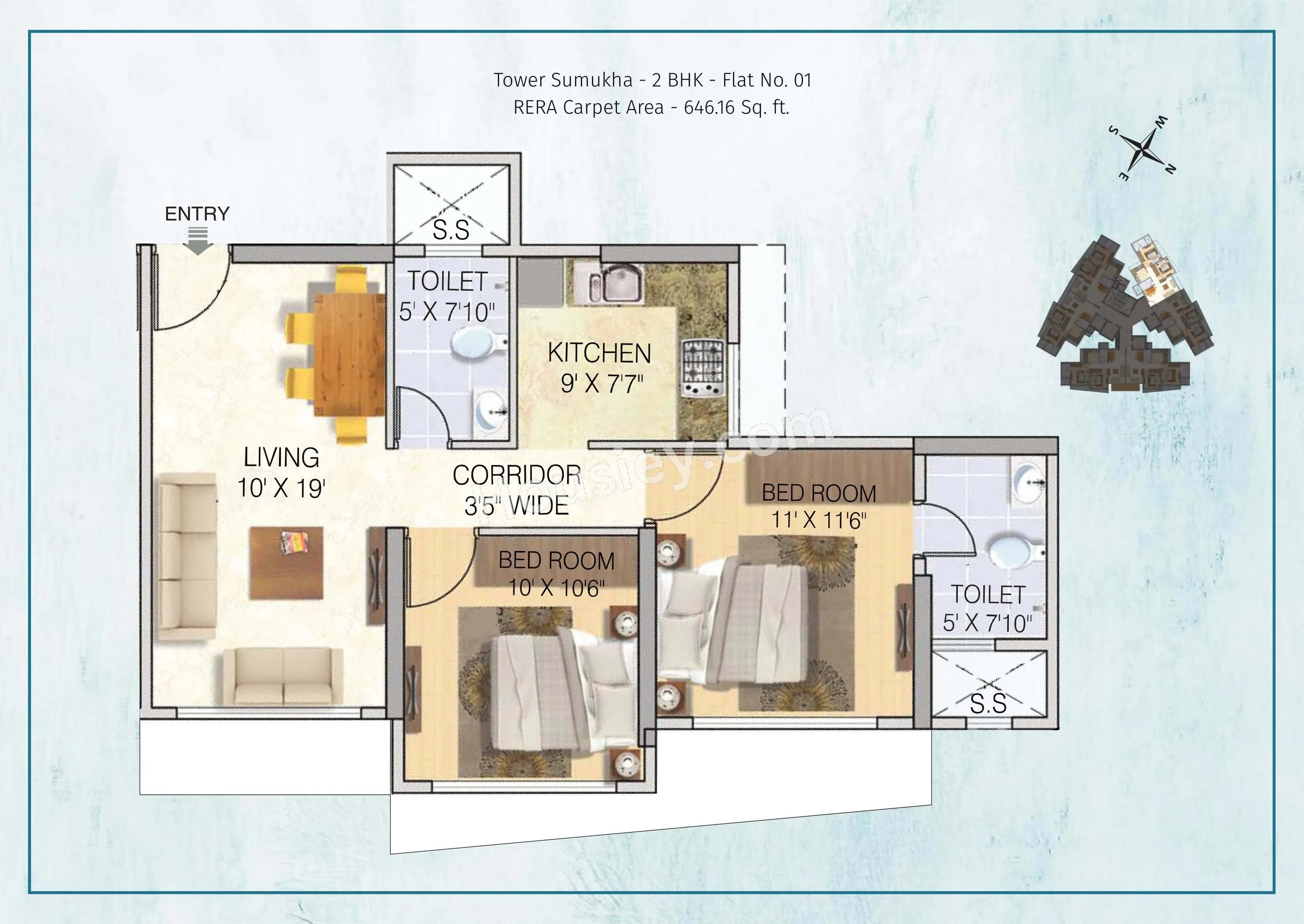 Unit plan - 646 sq.ft.