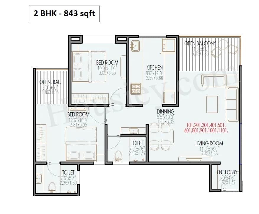Unit plan - 843 sq.ft.